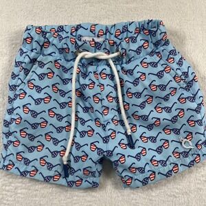 BlueQuail Swim Trunks Boys 12-18 Months Blue USA Flag Sunglasses Print UPF50+
